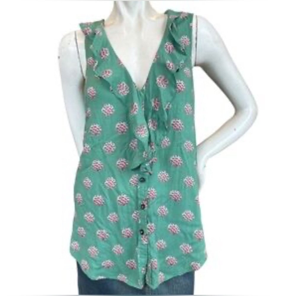 MAEVE Blouse Size M Green Ruffle